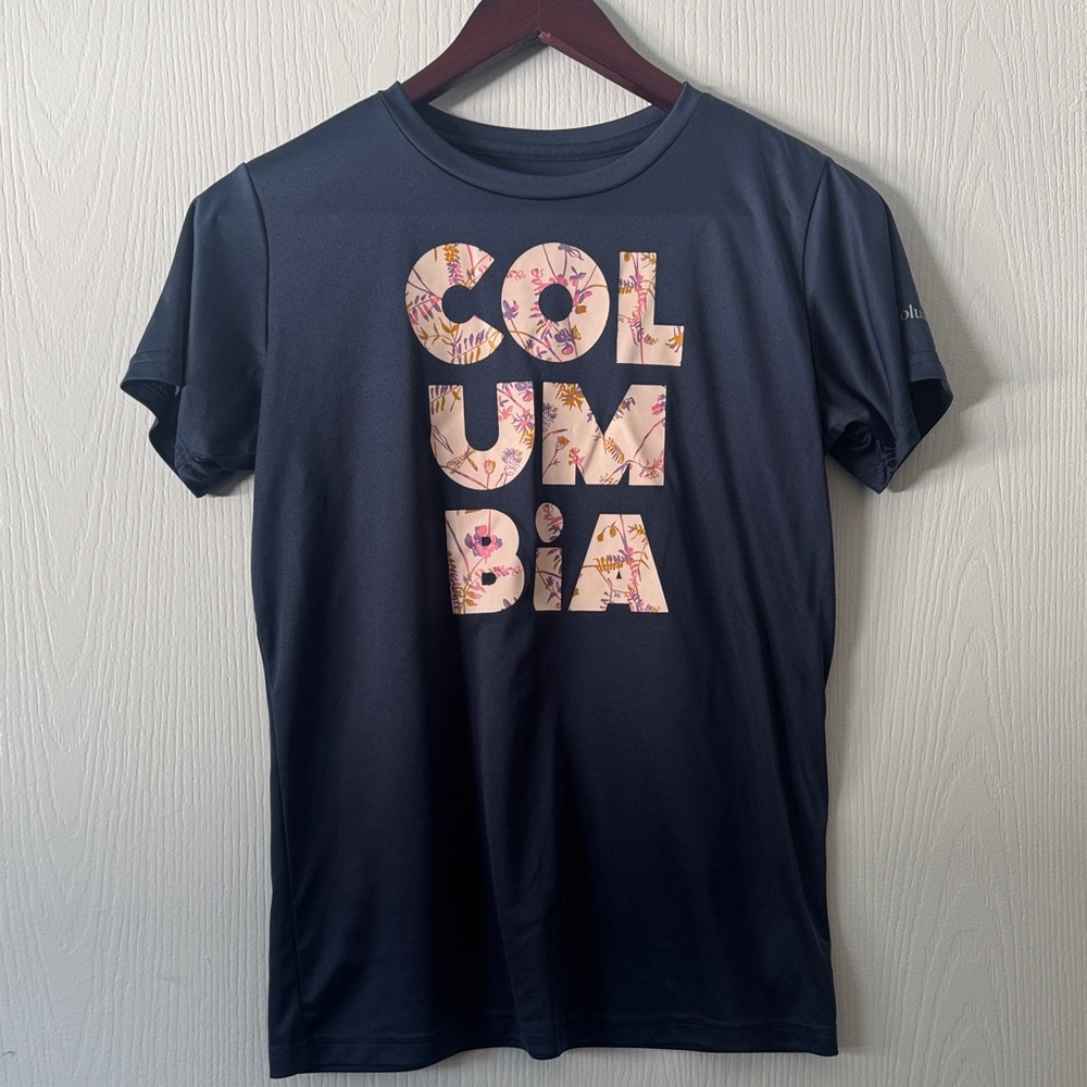 Columbia Dark Blue Tee with Floral Lettering